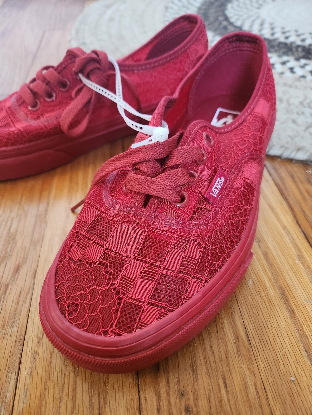 Vans Red Lace & Checkerboard Low-Top Sneakers